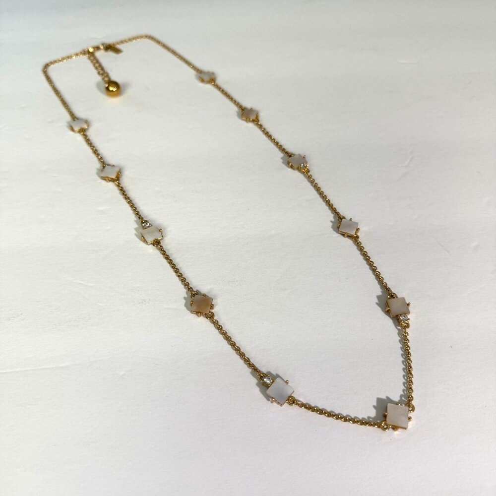 Kate Spade Gold-Tone Mother Of Pearl Necklace Crystal Accents Adjustable Chain - Picture 15 of 16